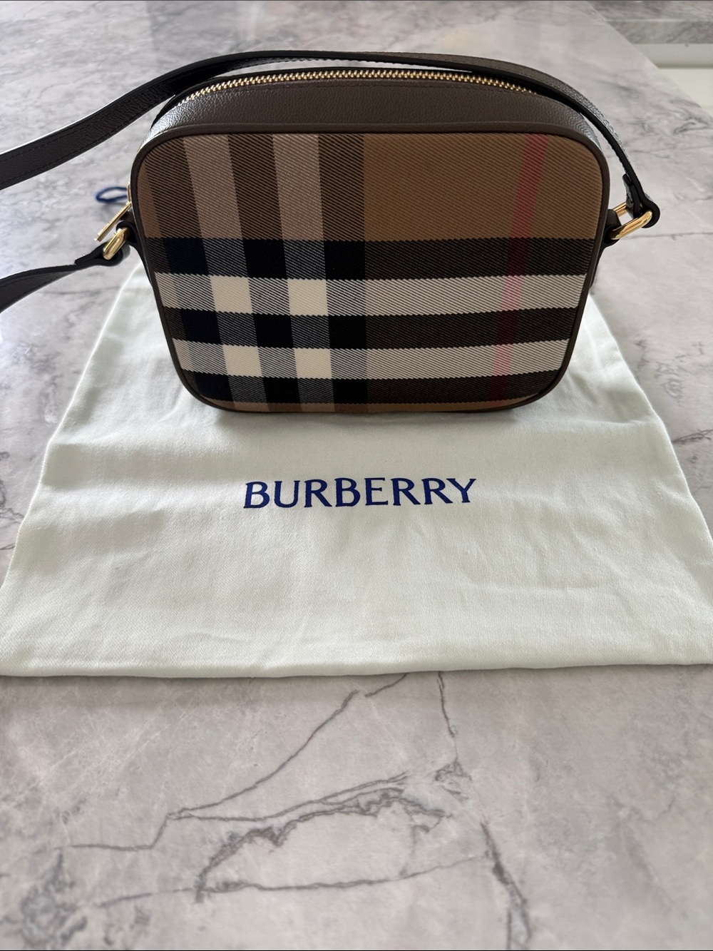 Burberry Tan Black White Check Crossbody Bag